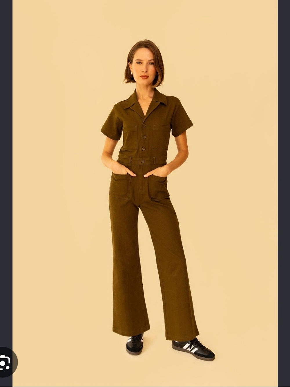 Whimsy + Row Olive Green Short-Sleeve Utility Jumpsuit